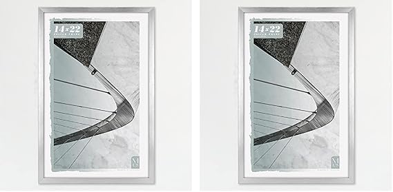MCS Foundation 14x22 Poster Frame Traditional Silver, Vertical & Horizontal Wall Hanging Large Picture Frame for Photos, Posters & Art Prints (2-Pack)