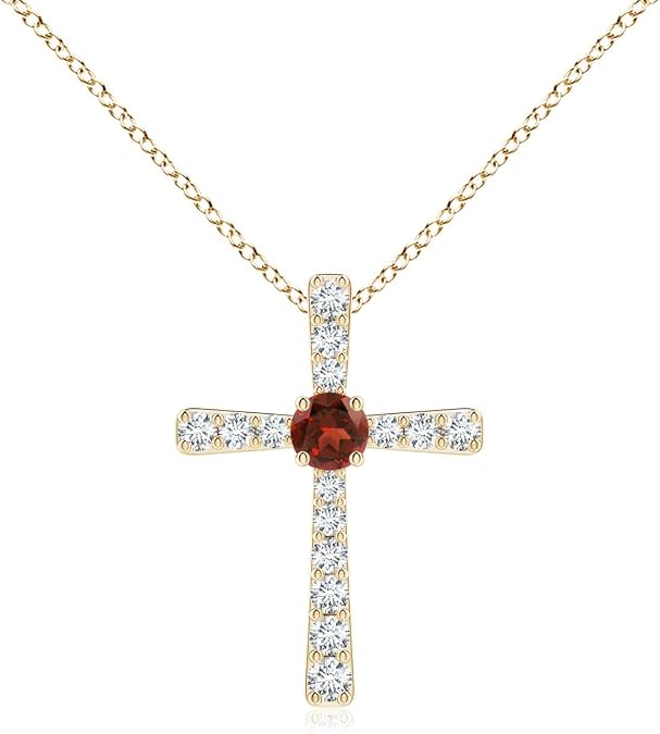 Angara Garnet and Diamond Cross Necklace in 14K Solid Gold/Platinum | Natural Garnet Pendant for Women | January Birthday, Anniversary, Gemstone Jewelry Gift