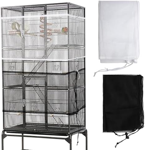 2 Pack Bird Cage Seed Catcher Guard, Adjustable Bird Cage Mesh Net Cover