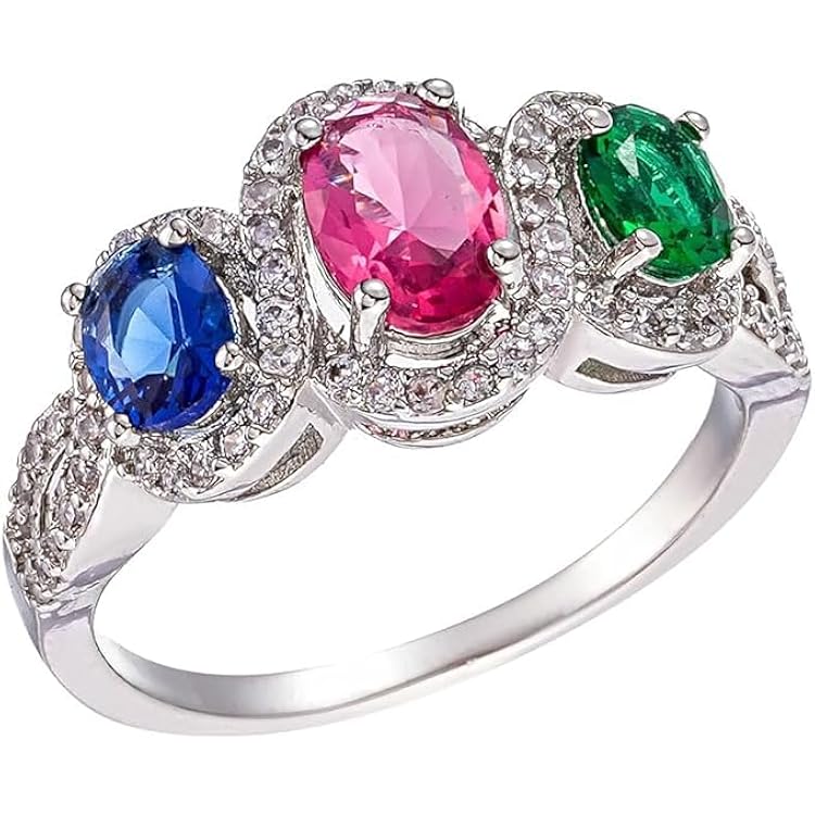Ladies 925 Sterling Silver Corlorful Zircon Ring Shiny Half Full Diamond Blue Rose Purple Gemstone Rings Multi Row Ring Eternity Engagement Wedding Band Coktail Ring For Women 6
