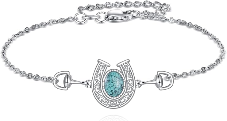 MONGAS Horse Bit Bracelet Sterling Silver Created Turquoise Horseshoe Bracelet Horse Bit Jewelry Horseshoe Gifts for Women