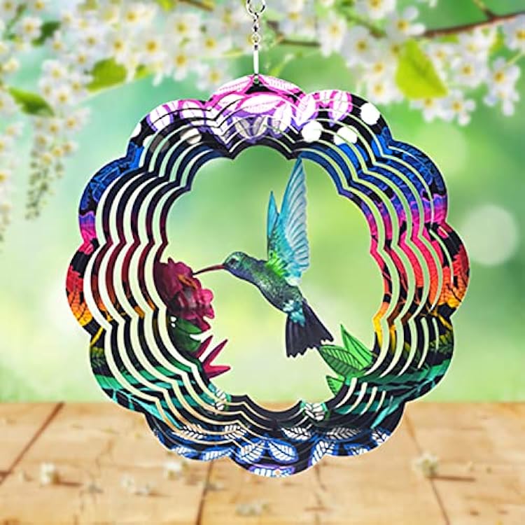 UOUDIO Stainless Steel Wind Spinner- 3D Indoor Outdoor Garden Decoration Crafts Ornaments Hummingbird