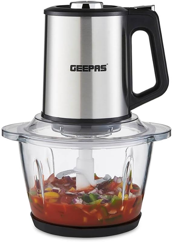 GEEPAS 500W Mini Food Processor 1.2L Glass Jar Bowl & 3 Speed Mini Chopper