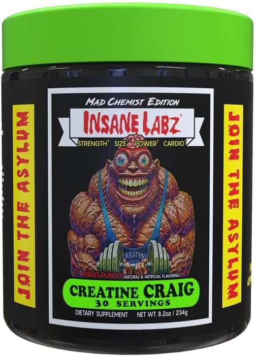 Insane Labz Creatine Craig - Flavored Creatine Monohydrate Supplement for Muscle Gain, Strength and Performance with Vitamin D, Taurine and OxyGold (30 Servings (Pack of 1), Fruit Punch)