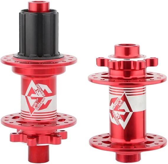 Bike Bike Hubs 32 Hole Aluminum Alloy Disc Brake Bicycle Hub Thru Axle 100/142mm 6 Claws Front Rear Hub Set 120 Clicks,for 7-11 Speed Cassette(32H Red)