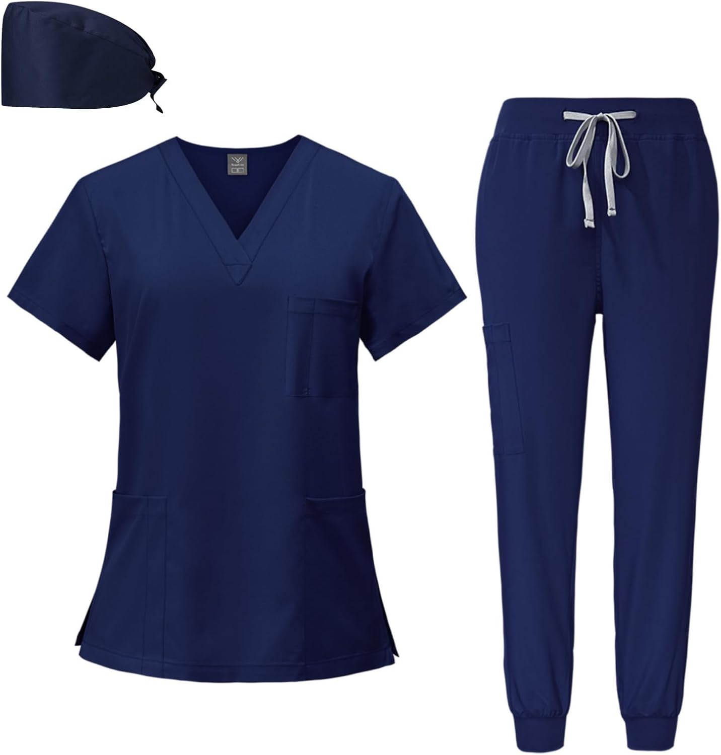 Scrubs For Women Set Classic V-Neck Top & Jogger Pants medical scrubs nurse uniform Workwear with Scrub Cap