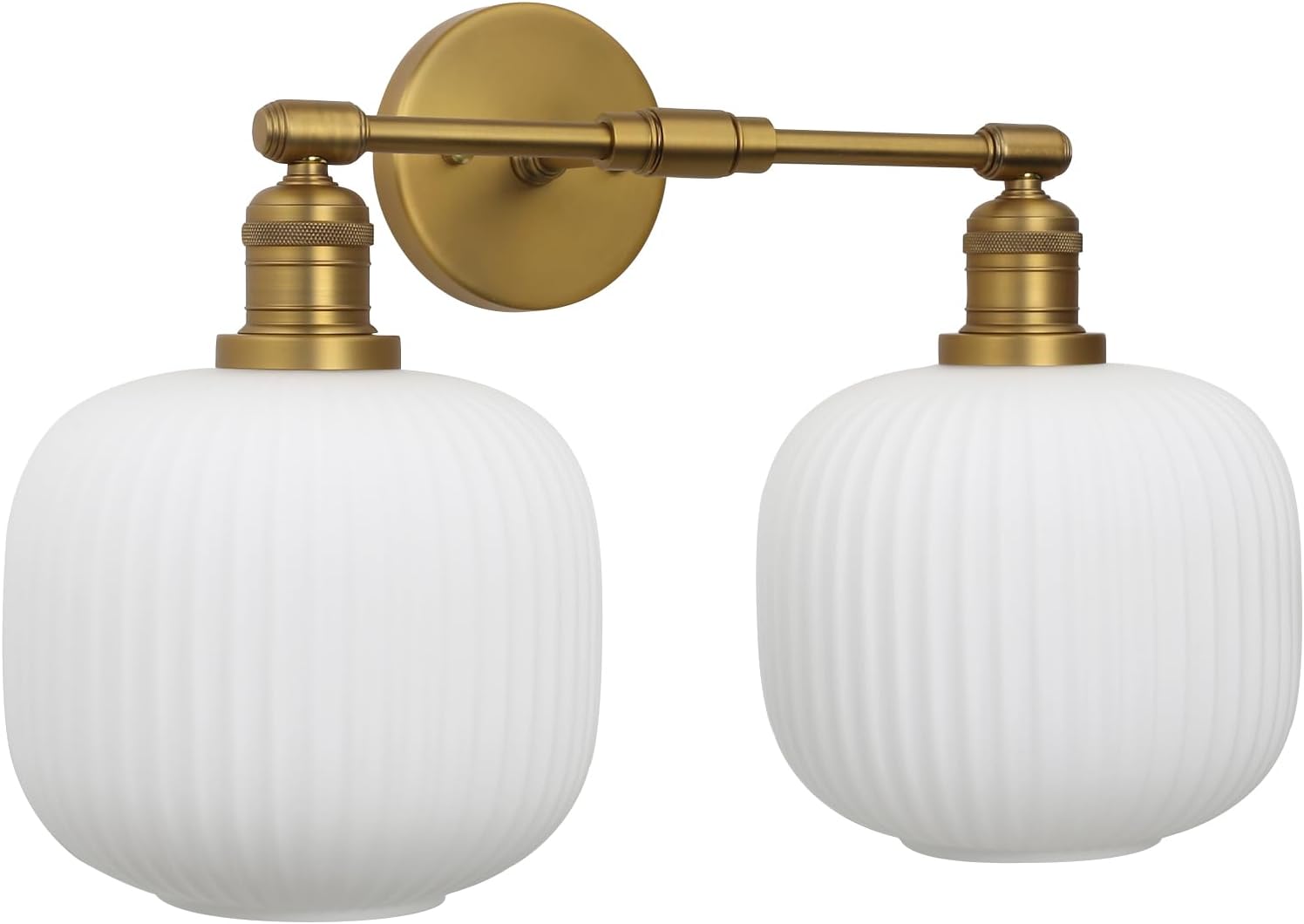 Pathson 2 Lights Milk White Globe Wall Sconce, Hardwired Antique Double Sconce for Living Room Home Decor, Striped Glass Bathroom Vanity Light, E26 Bulb Base
