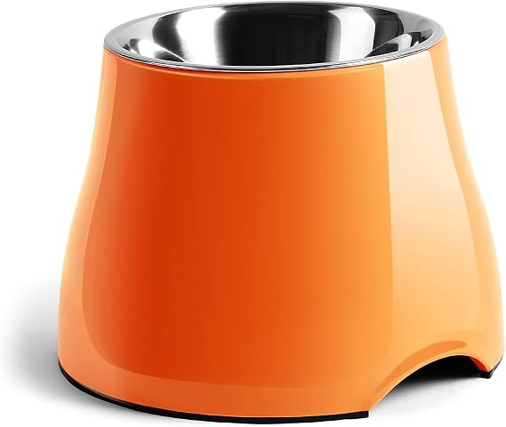 FluffyDream Elevated Dog Bowls, Sturdy Non-Slip Dog Bowl with Stainless Steel Bowl, Wearing Cone, Long Ears, SunshineOrange, L (860ML / 3 Cups)