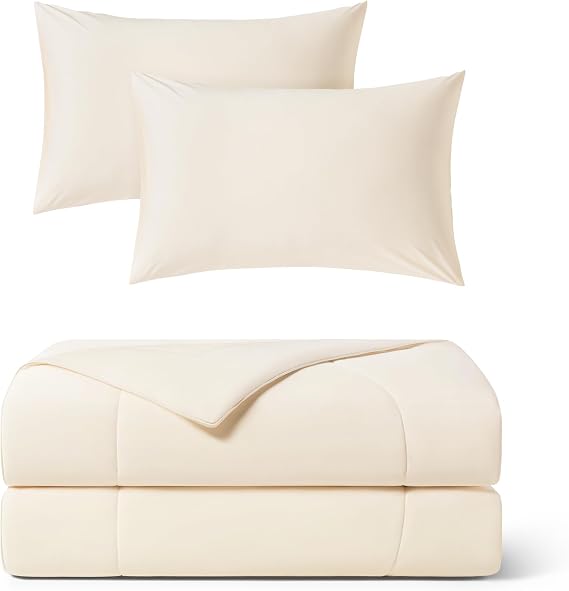 REST Buy 2 GET 30 Percent Off: Evercool Comforter Plus Pillowcases Bundle at 30% Discount, in Snow Ivory, Queen Size