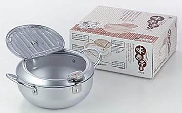 Japanese Tempura Fryer Pot with Lid and Thermometer, Induction Heat Compatible, Made in Japan, 20cm, 1 Pack