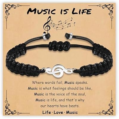 SmileBelle Music Gifts for Women and Men, Guitar Bracelet Teacher Appreciation Gifts Black and White Graduation Bracelets as Marching Band Jewelry for Choir Student Musical Lovers