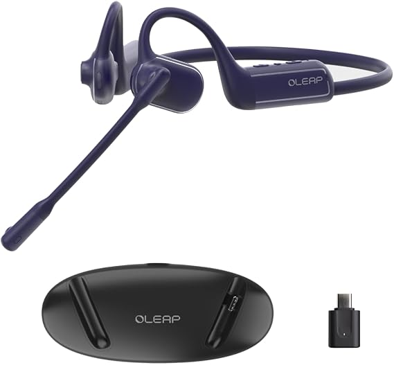 Pilot P200b Pro Open Ear Noise Cancelling Headset Wireless Bluetooth with Charging Stand,50dB ENC Computer Headphones with Mic