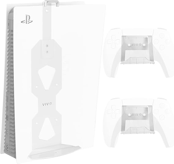 VIVO Steel Wall Mount Bracket Designed for PS5 Gaming Console, Vertical Display for PlayStation 5, Open Design, 2 Controller Mounts, White, MOUNT-PS5W