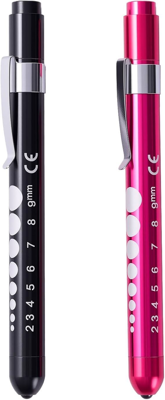2 Pcs Diagnostic Penlight Mini Reusable LED Pen Torch Flashlight EMT Emergency Clinical Care Doctor Dental Throat Ear Pupil Pen Light Pocket Clip Black Pink [Energy Class A]