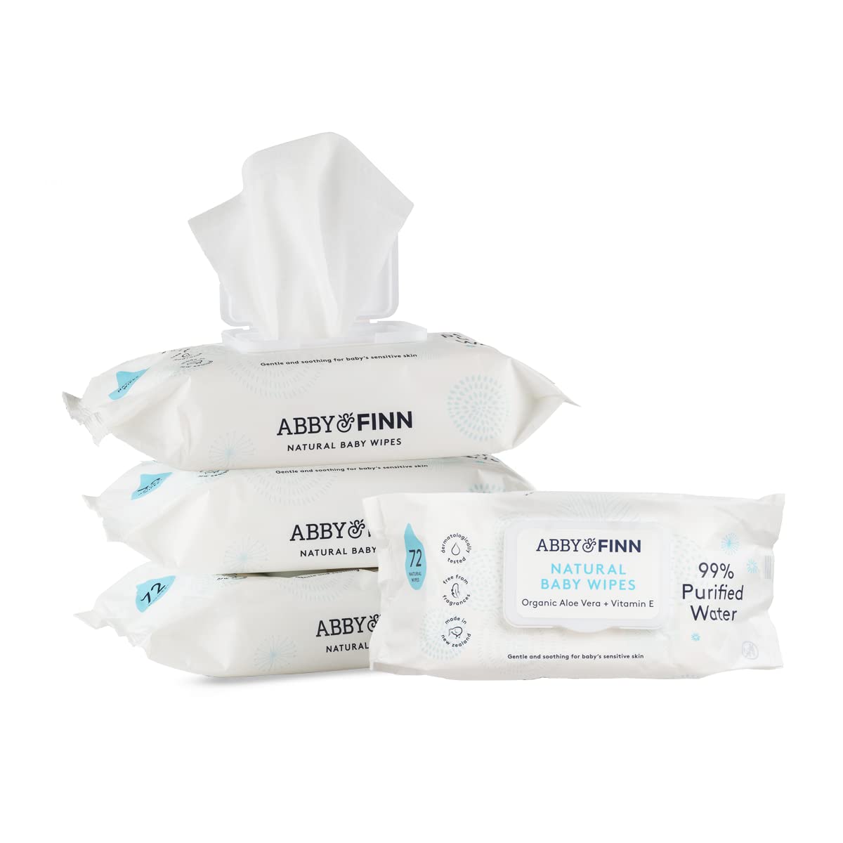 Baby Wipes by ABBY&FINN, Natural, Sensitive Water Based Baby Diaper Wipes, Unscented, 4 Pop-Top Packs 288 Total Wipes