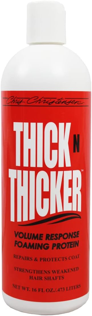 Chris Christensen Thick N Thicker Response Foaming Protein Dog Conditioner, Locks in Thickness & Adds 400x The Volume, Pro-Vitamin Formula, All Coat Types, Made in USA, 16 oz