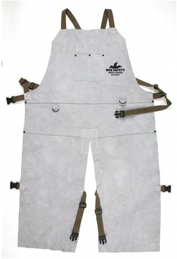 MCR Safety 38242MW 24 by 42-Inch Memphis Split Cow Leather Welding Bib Apron with Split Leg and Front Pocket, Gray