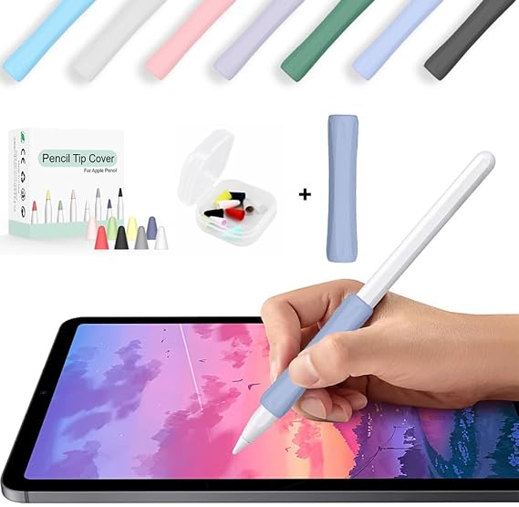 Apple Pencil 1-2 Nesil Pro USB-C Uyumlu Soft Yumuşak Silikon Kalem Tutucu ve 8'li Kalem Ucu Koruyucu Lavanta
