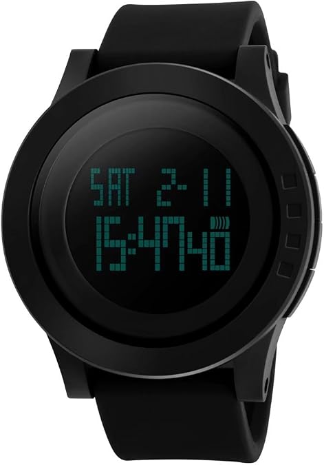 Digital Sport Watch Large Face LED Simple Military Electronic Wristwatch for Running with Back Light and Calendar Waterproof for Men Women - Black