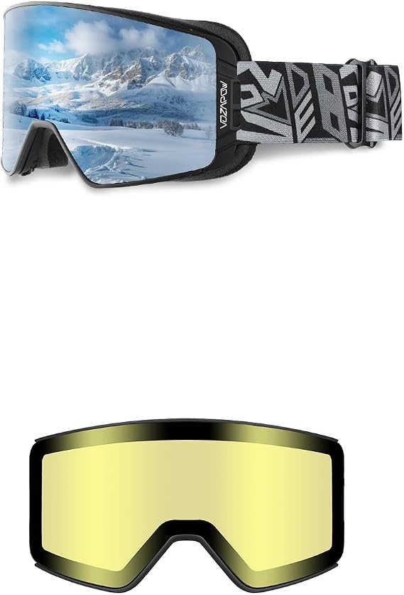 Ski Goggles Over Glasses Anti-Fog with Replacement Lens (Yellow)