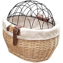 Pet Carrier, Basket for Small Dogs Cats Pet Carrier Front Basket with Wire Mesh Cover (Wood Color)