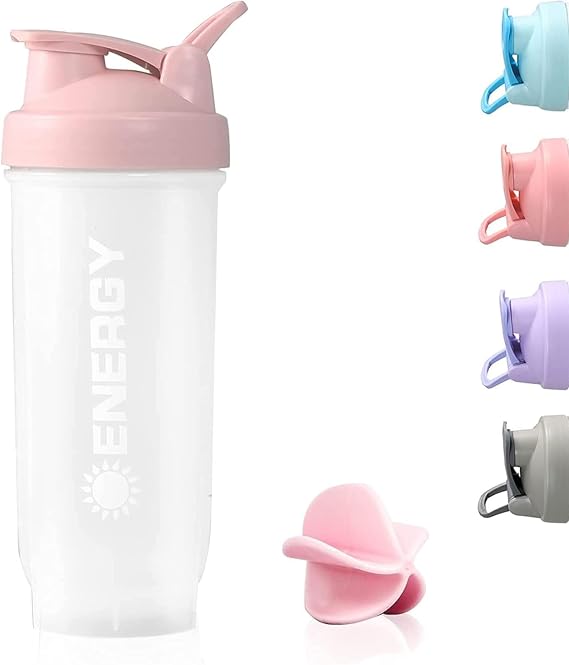 Protein Shaker Bottles Sports Protein Mixes Cup 700ml/24oz Water Bottle with Whisk Mixing Ball Leak-proof Lid Workouts Protein Shaker for Fitness Gym Milkshake (Pink)