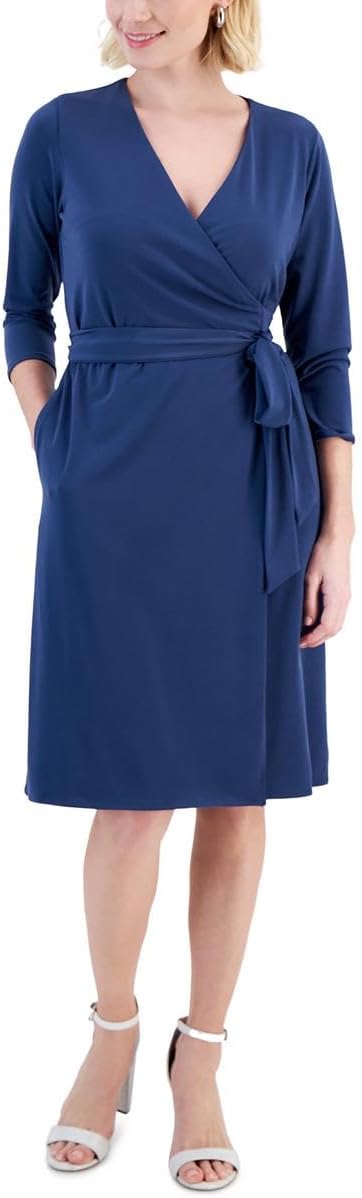 Alfani Womens Petites Wrap Tie Front Wrap Dress