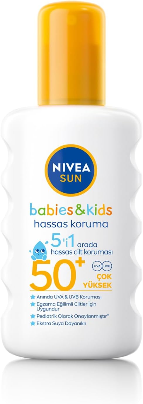 NIVEA SUN SPF50+ Çocuklar ve Bebekler İçin Yüksek Güneş Koruyucu Sprey 200ml,Hassas Cilt,Parfümsüz