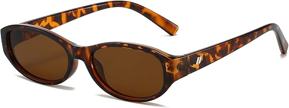 Retro Oval Sunglasses for Women Trendy 90s Narrow Cat Eye Shades