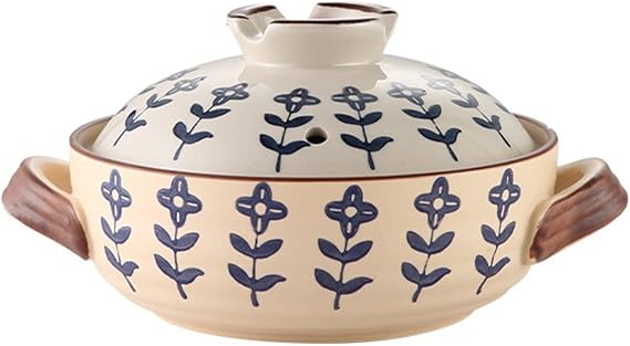 Non-Stick Ceramic Casserole Pot, Japanese Style Stew Pot Cooking Cookware Binaural Design Anti Cracking and Burn Resistant Earthen Pot, for Kitchen Bibimbap and Soup,A,1.5L