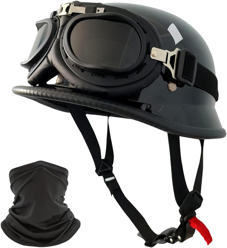 Vintage Motorcycle Helmet German Style Half Helmet Skull Cap Adult Men Women Half Shell Helmet, DOT/ECE Approved Retro Half Face Helmet for Cruiser Scooter Chopper Bicycle