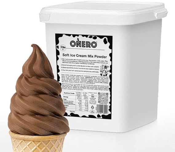 ONERO Chocolate Taste | Premium Dairy Soft-Serve Ice Cream Powder Mix 2.5kg | Makes Up to 9kg/90 Servings | Just Add Water | Slow Melting | Produced in the UK
