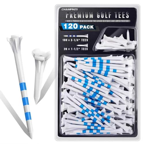 CHAHMPKEY Premium 3-Prong Plastic Golf Tees 3-14 120 or 100 Pack- 40% Reduced Ball Contact with High Stability and Long Distance Performance Golf Tees Plastic