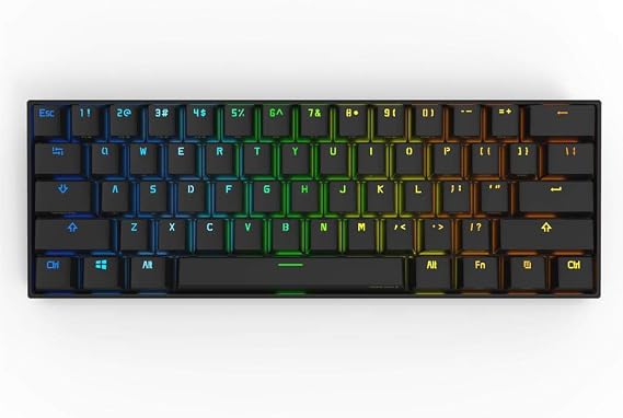 Mechanical Gaming Keyboard 60% True RGB Backlit - Wired/Wireless Bluetooth 5.0 PBT Type-c Up to 8 Hours Extended Battery Life, Full Keys Programmable (Gateron Red, Black)