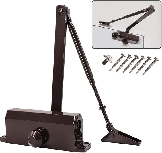 MARIE Automatic Door Closer Commercial Grade 2 Spring Heavy Duty Fireproof Adjustable Door-Closer, Brown