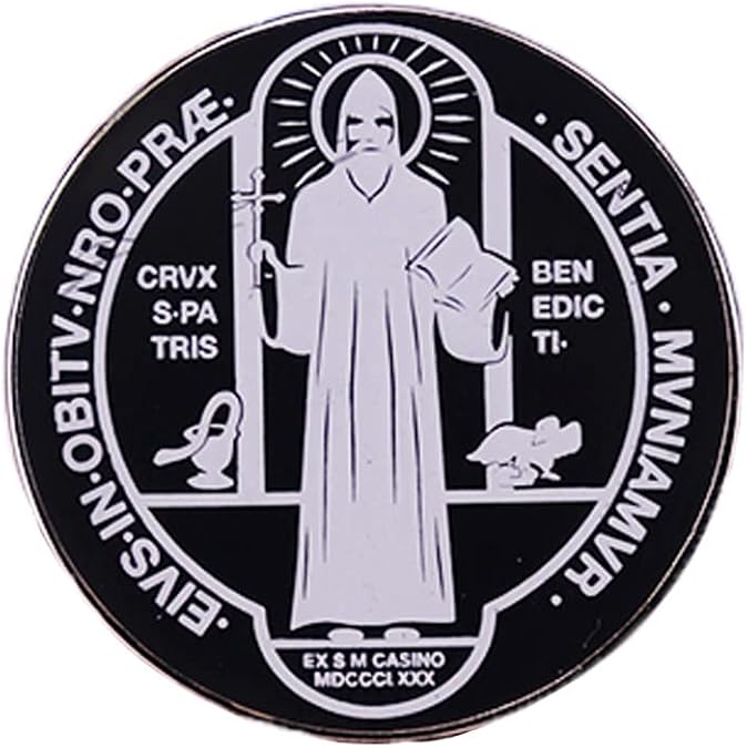 Eivs In Obitv Nro Pra Sentia Mvniamvr Pin Badge Italy St. Saint Benedict Medal Bag Clothes Lapel Badge Jewelry Gift