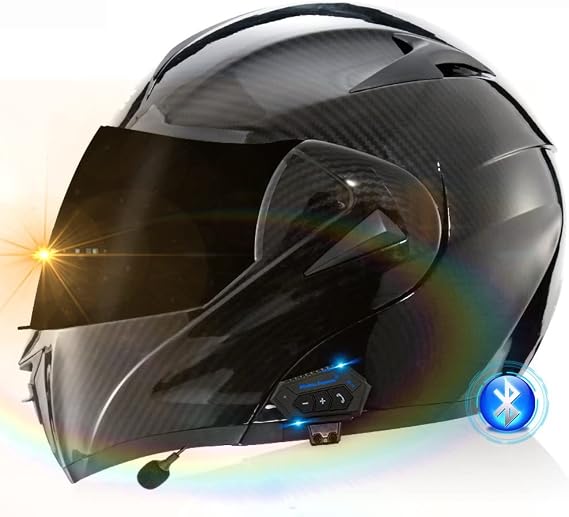 Motorcycle Helmet Bluetooth, Full Face Motorbike Helmet Flip up Double Sun Visor Modular Helmet DOT/ECE Certified, Built-in Mp3 Integrated Communication Auto-answer System