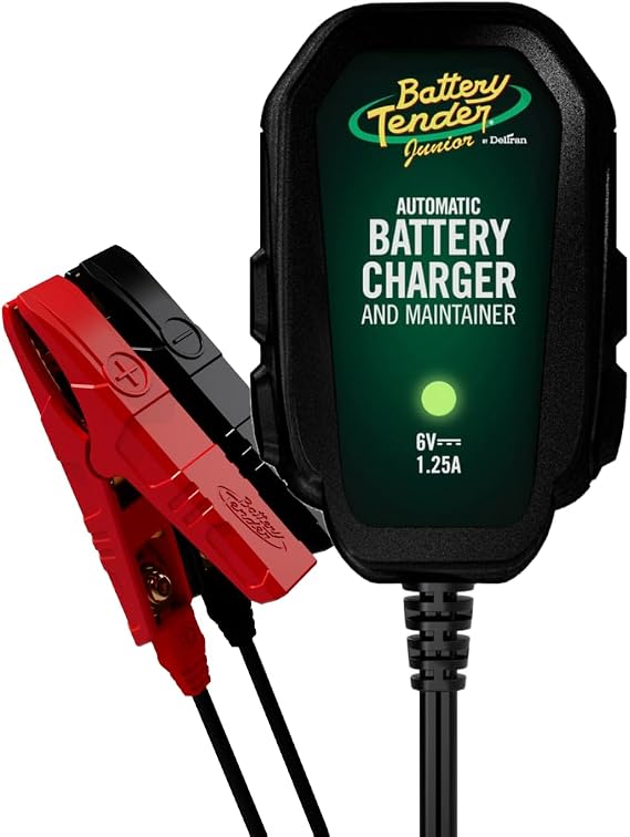 Battery Tender Junior 6V, 1.25 AMP Battery Charger and Maintainer: Fully Automatic 6V Automotive Battery Charger for Cars, Motorcycle, ATVs, and More - 022-0196