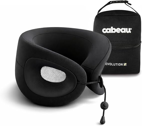 Cabeau Evolution X Deluxe - Best Travel Neck Pillow with Travel Bag (Diamond Black/White)