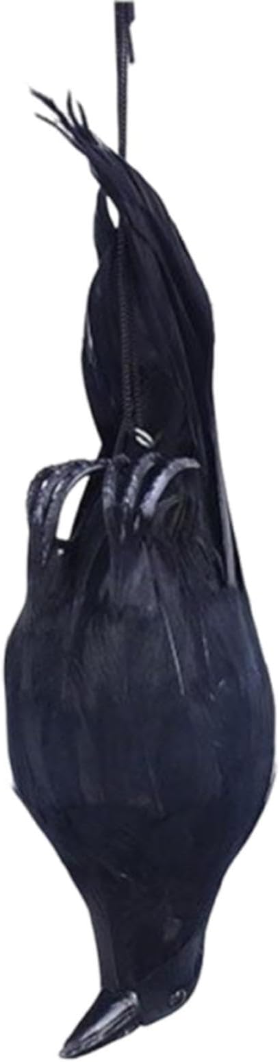 Hanging Dead Crows Decoy, Halloween Decorations Crow, Artificial FeatheredCrows, Fake Black CrowFigure Crows, Lifesize Handmade Black Feathered Crow for Halloween Party Photo Prop
