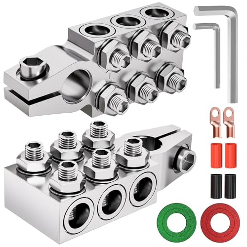 12-Way Lead Acid Battery Terminal Clamps, 8AWG up to 40XL AWG Gauge, Positive & Negative Connector for SAEDINEN Tapered Top Post