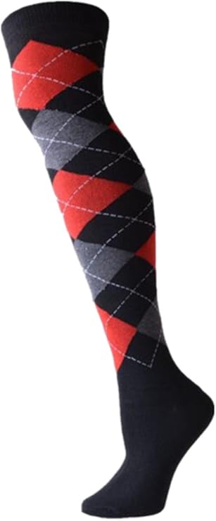 Q&Y Womens Thigh High Socks Argyle Girls Novelty Striped Over the Knee High Socks Funny Crazy Long Stockings