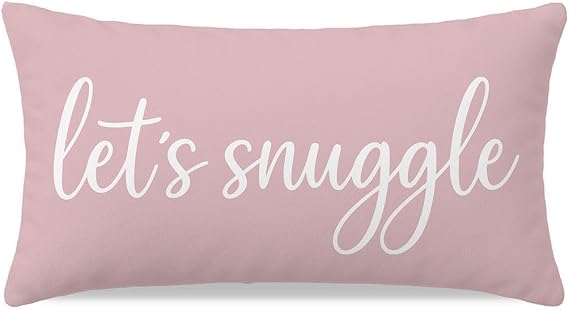Decorative Lumbar Pillow Cover 12x20 Inch Lets Snuggle, Pink