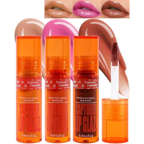 Tinted Lip Gloss-3Pcs Hydrating Non-Stick Nude Pink Brown Lip Tint Stain Liquid Lipstick,Big Head Tinted Lip Glow Oil Lipstain,Longlasting Waterproof Moisturizing Lip Glaze Lipgloss for Women-010206