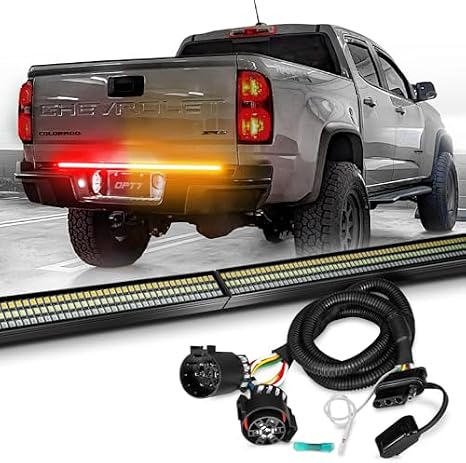 OPT7 Dynamic Taillight for Chevy Colorado/GMC Canyon 2005-2022 w/o Tow Package Redline 48" Aluminum 2-Section Triple Row LED Truck Tailgate Light Bar w/Sequential Amber Turn + Plug'n'Play Harness