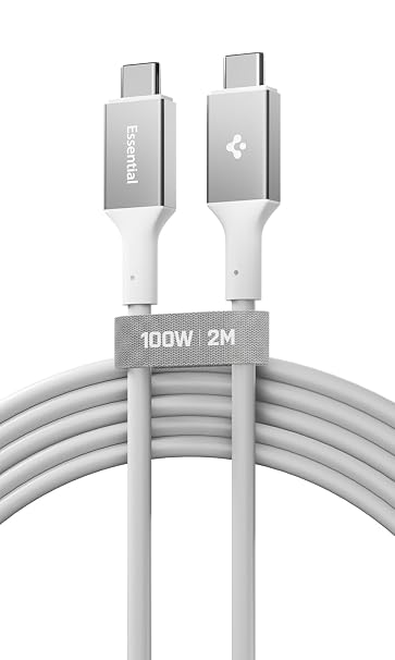 Spigen USB-C to USB-C 2 Metre Kablo 100W Güç/PPS 2.0 Super Hızlı Şarj / 5 Gbps (E-Marker Çip) Data Hızı/USB 3.2 Type-C Ekstra Dayanıklı MFI Lisanslı White - ACA08775