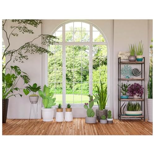 YYNXSY 7x5FT Spring Window Scenery Photography Backdrop White Windowsill Floral Green Forest Natural Photocall Background Party Banner Wall Decor Newborn Baby Kids Family Photo Shoot YY-1011
