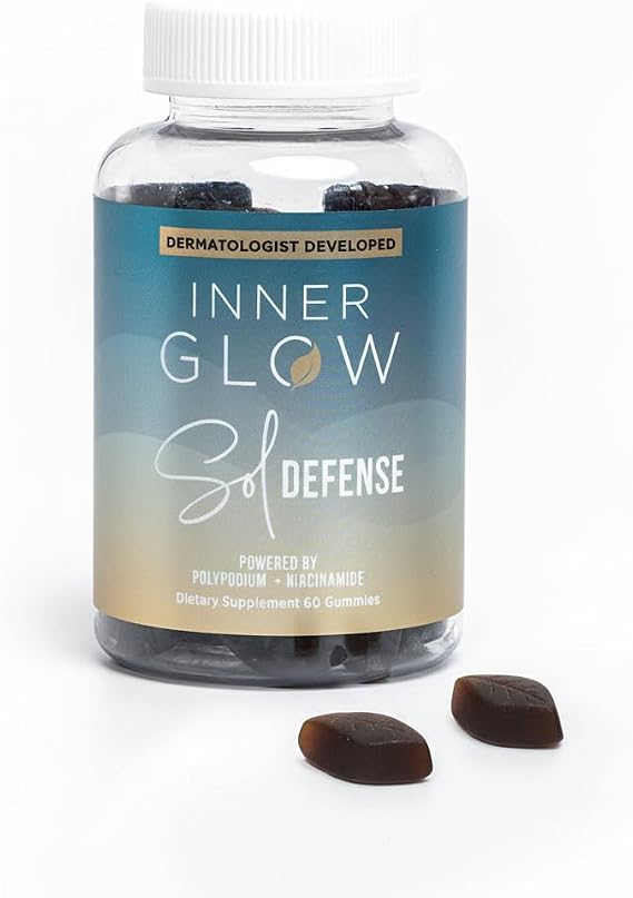 Inner Glow Sol Defense Gummies Dermatologist & Plastic Surgeon-Formulated Skin Resilience Vitamin Supplement with Polypodium Leucotomos & Niacinamide, Passion Fruit Flavor, 60 Sugar-Free Gummies