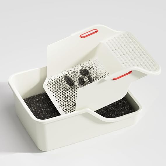 Semi Enclosed Cat Litter Box High Side, XL Large Sifting Litter Box with Sand Filter Shovel Cat Litter Tray Easy Clean