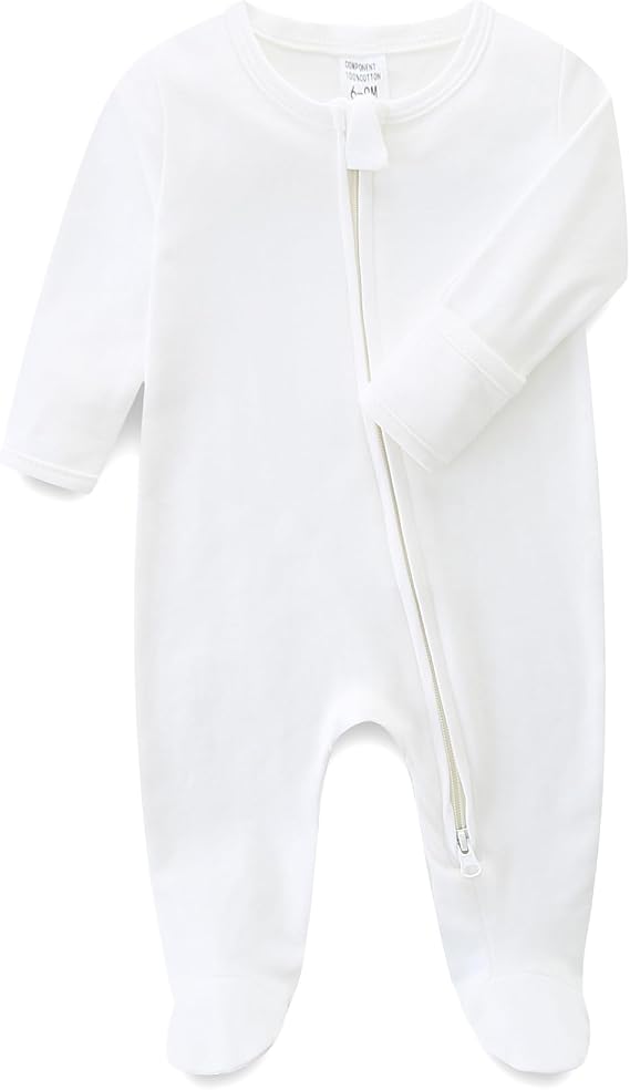 Hikido Baby Romper 100% Organic Cotton Pajamas One Piece Long Sleeve Zipper Footie Onesie for 0~12M Baby